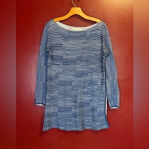 Matthildur Blue White Pima Cotton Knit Tunic‎ Sweater Size S Handmade Peru